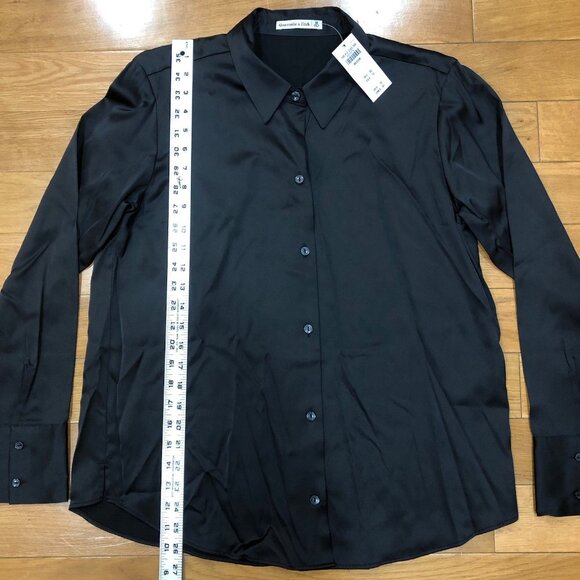 NEW Abercrombie & Fitch Long Sleeve Black Button Up Dress Blouse Size M - Picture 7 of 8